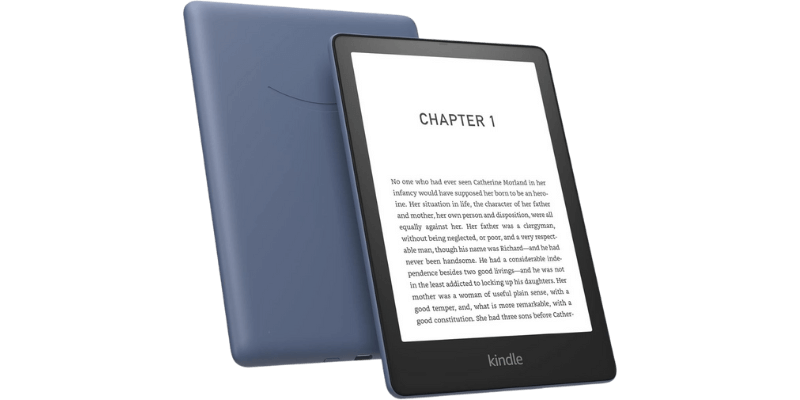Kindle com a parte traseira em tom azul